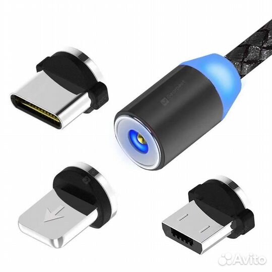 Кабель USB магнитный светящийся 3в1, 1м (W-016)