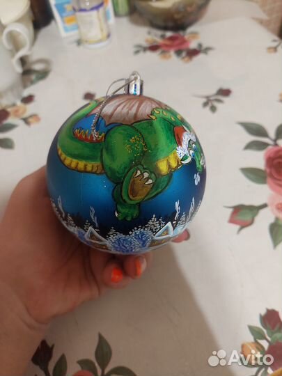 Елочный шар 10см, ручная роспись, пластик