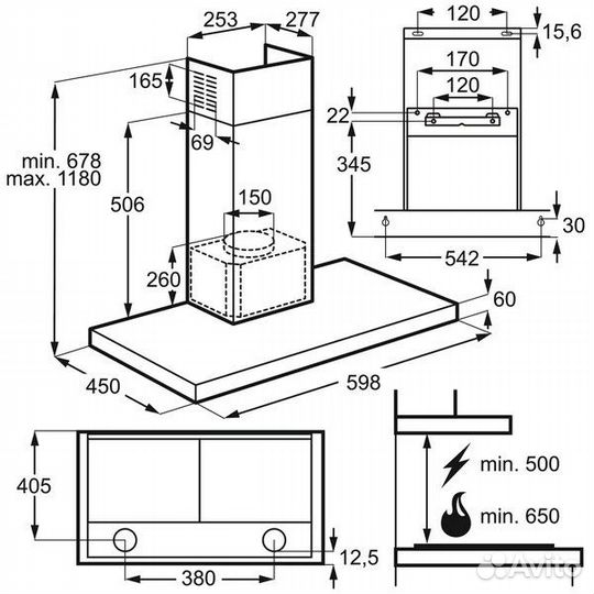 Т-образная вытяжка Electrolux lft416x, серебро