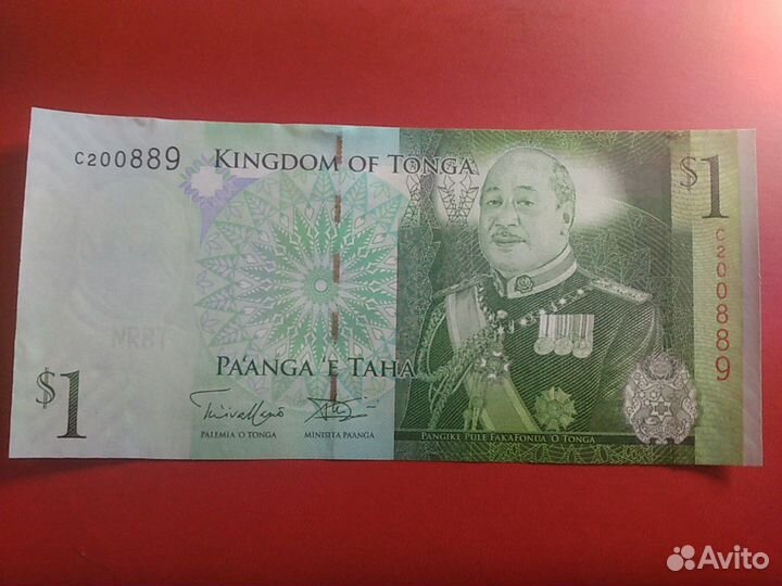 Редкая банкнота 1 доллар Тонга, кит