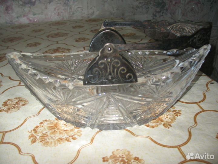 Хрустальная ладья с мельхиоровой ручкой СССР