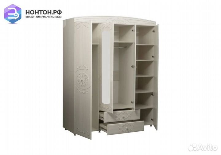 Шкаф 4-дверный с зеркалом Каролина вудлайн кремовы