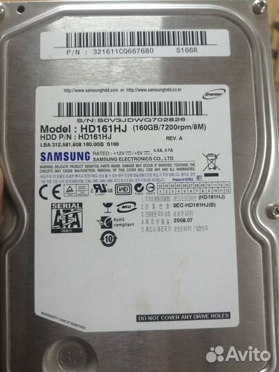Жесткий диск Самсунг на 160 гБ