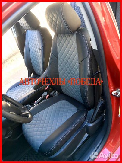 Чехлы Chevrolet Aveo из экокожи чёрно-серые Ромб