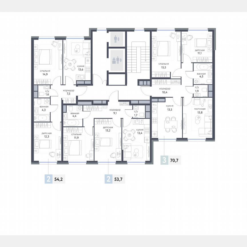 3-к. квартира, 70,7 м², 6/25 эт.