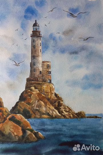 Картина акварель маяк