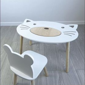 Деревянный столик и стульчик мишка детский новый