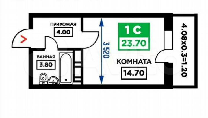 Квартира-студия, 26,6 м², 18/19 эт.