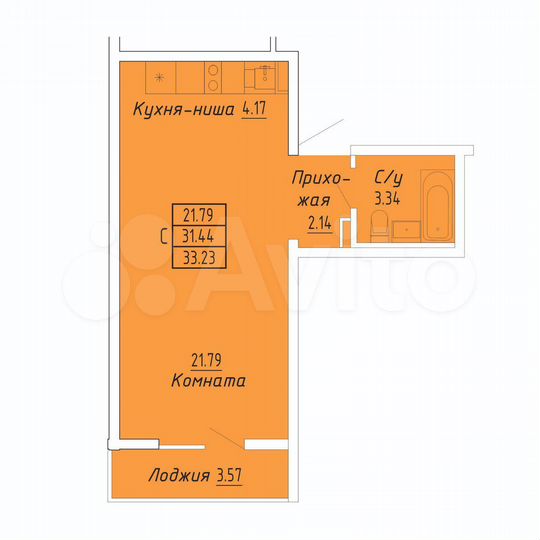 Квартира-студия, 33,2 м², 1/9 эт.