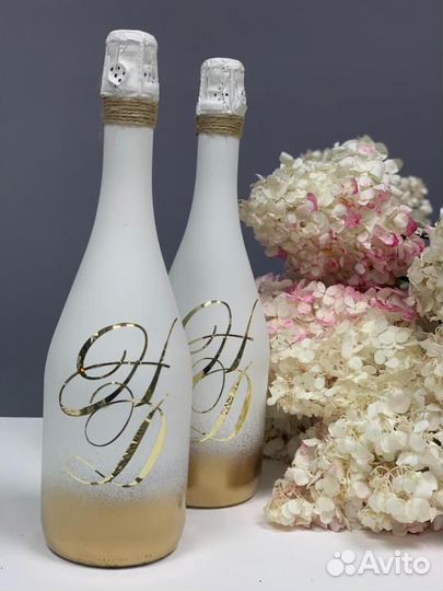 Свадебное оформление бутылок, бокалов Flowers 124