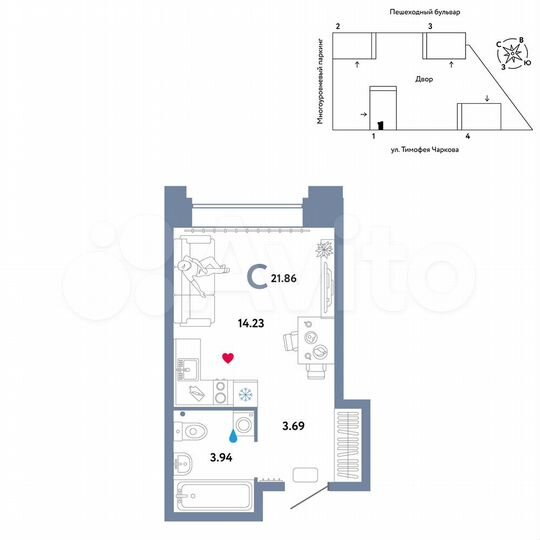 Квартира-студия, 21,9 м², 29/31 эт.