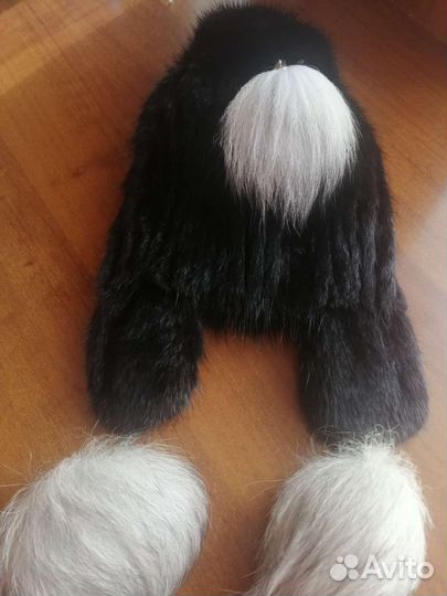 Норковая шапка вязанная с ушками