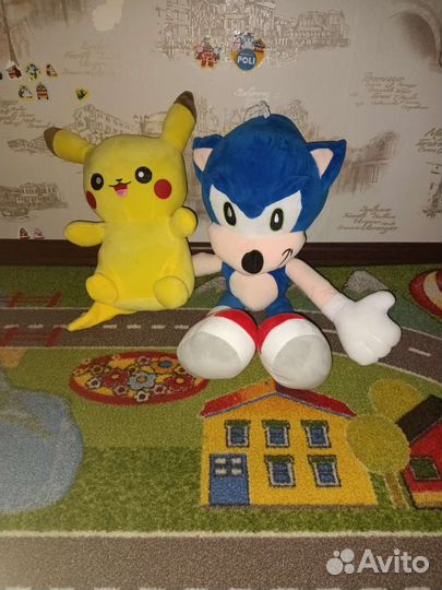 Игрушки мягкие соник, пикачу, смешарики, миньон