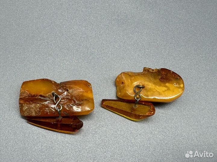 Запонки с янтарем. СССР. Винтаж