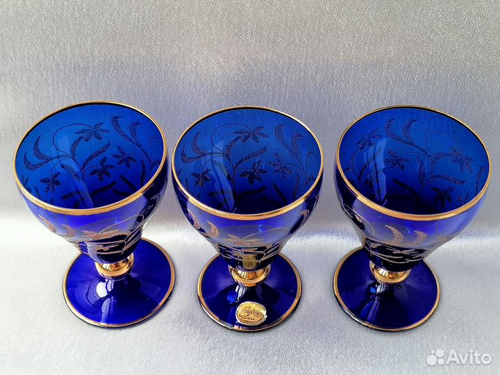 Рюмки Чехословакия Богемия Позолота Кобальтовое ст