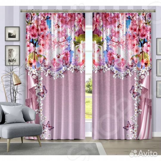 Шторы из габардина розовые2шт+тюль1шт