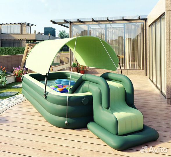 Детский надувной бассейн - с горкой