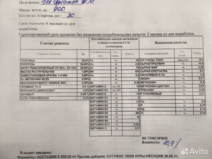 Комбикорм Шуя для перепелов Сытный дк-52 30 кг