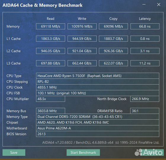 Новые Ryzen 5 7500f+B650M+32gb A-die