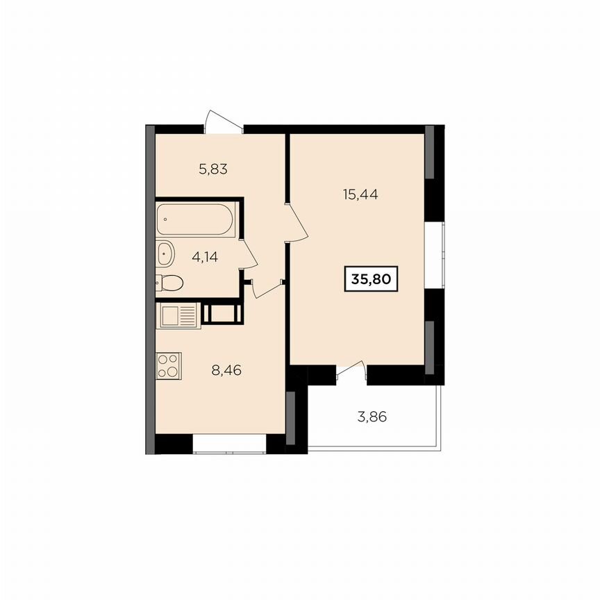 1-к. квартира, 35,8 м², 3/16 эт.