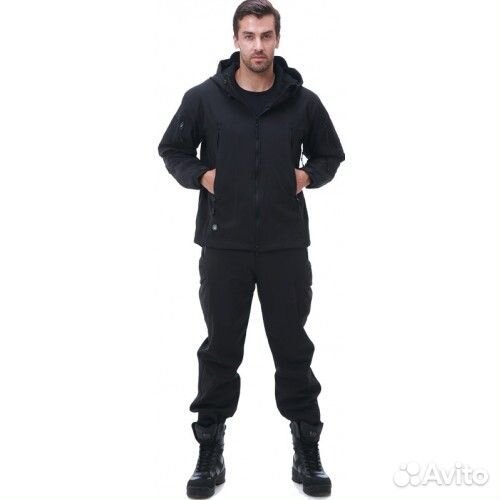Костюм тактический Softshell на флисе (черный)