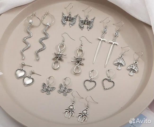 Серьги новые набор 9 пар