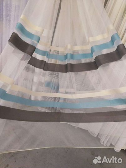 Тюль - полоски купон: молочные, зеленые, бирюза