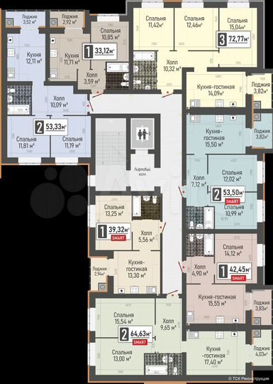 2-к. квартира, 53,5 м², 10/10 эт.