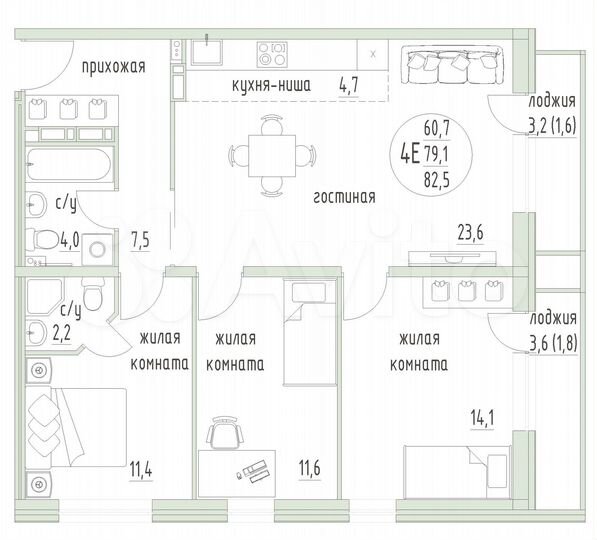 4-к. квартира, 82,5 м², 10/10 эт.