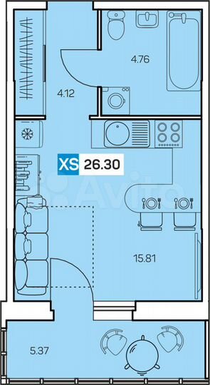 Квартира-студия, 26,3 м², 2/9 эт.