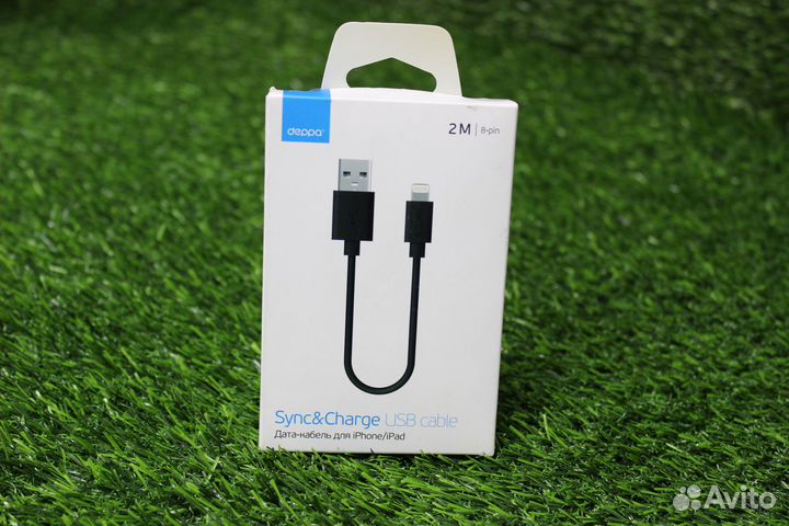 Дата-кабель USB Deppa 8-pin 2м Черный (арт: 0043)