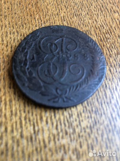 Старинная медная монета 5 копеек 1788 г. тм