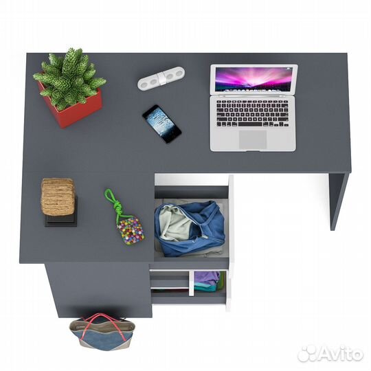 Угловой компьютерный стол Мори мс-16 левый графит/белый, 124,4х84,9х76,6 см, ящики слева, не универс