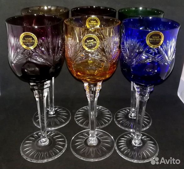 Винтажный,цветной хрусталь. Фужеры 6шт