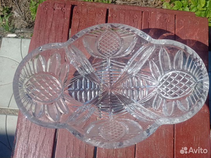 Хрустальная ваза/салатница лодочка большая СССР