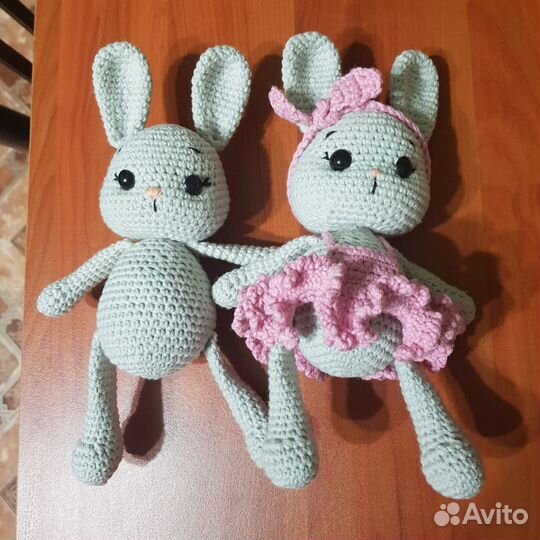 Вязаная игрушка зайка, мишка, панда, единорог