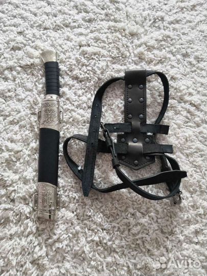 Нож пластунский с резьбой в мельхиоре