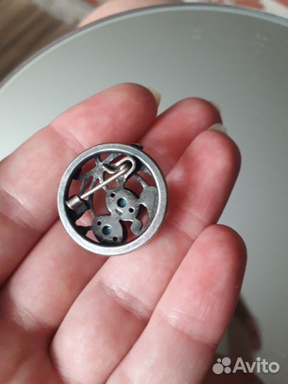 Брошь СССР Мельхиор бирюза смальта