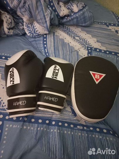 Боксерские перчатки Green hill hamed и лапа Bax