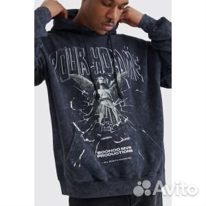 Худи оверсайз acid wash pour homme statu statu Boo