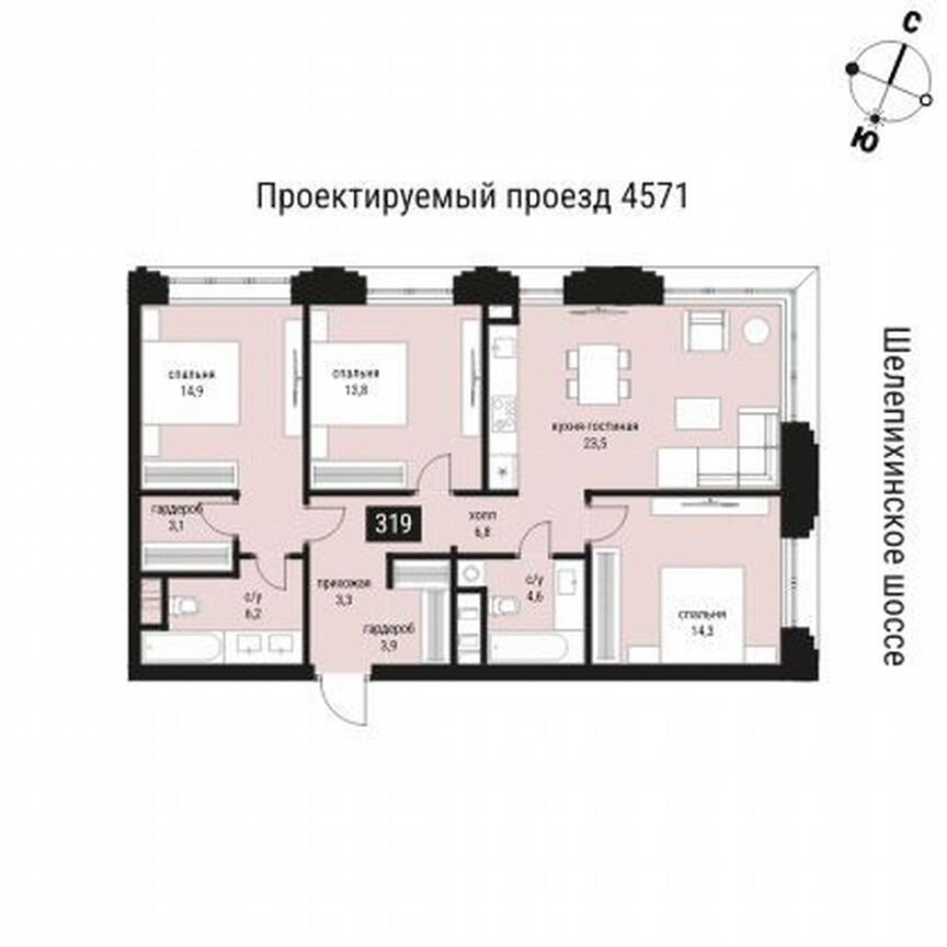 3-к. квартира, 93,9 м², 33/36 эт.