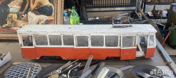 Огромная редкая игрушка трамвай жесть СССР