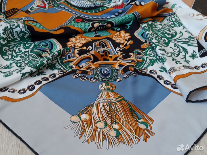 Платок Шаль Hermes Шелк Ручной край
