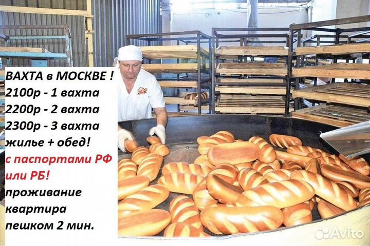 Грузчики на хлебокомбинат/рф/рб/вахта/жилье