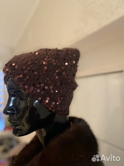Шапочка пух норки + королевские пайетки