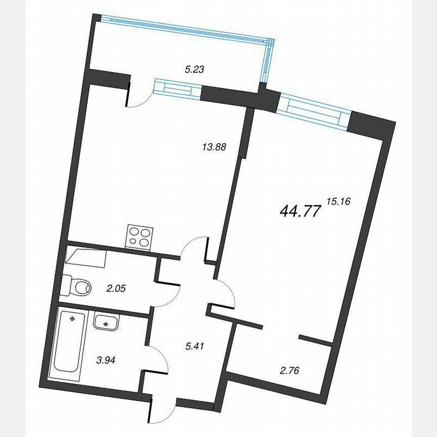 1-к. квартира, 48,4 м², 3/22 эт.