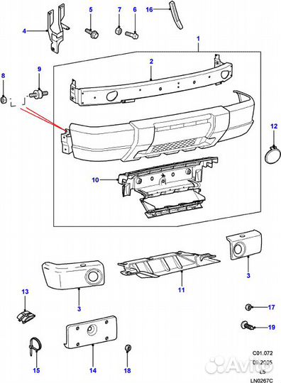 Усилитель бампера Land Rover Discovery 2 рестал