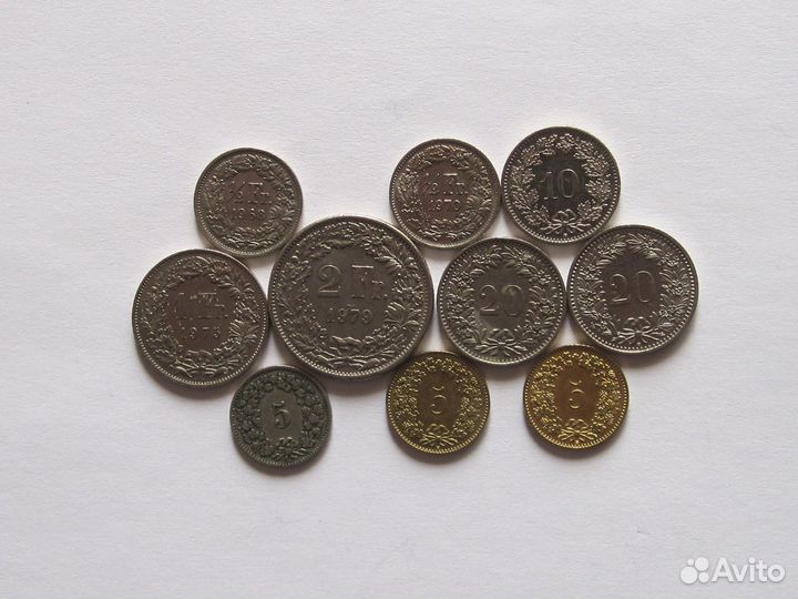10 монет Швейцарии из недраг. металлов 1893-2011