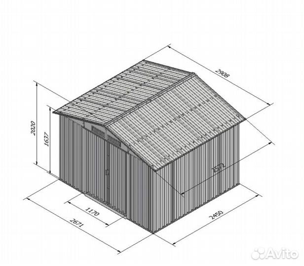 Хозблок сарай металлический 267х245 см серый