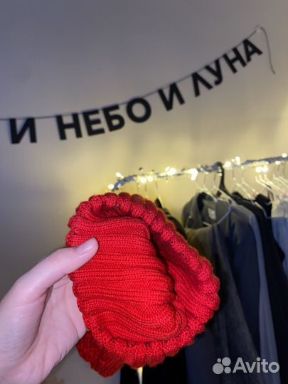 Шапка бини женская без подклада красная